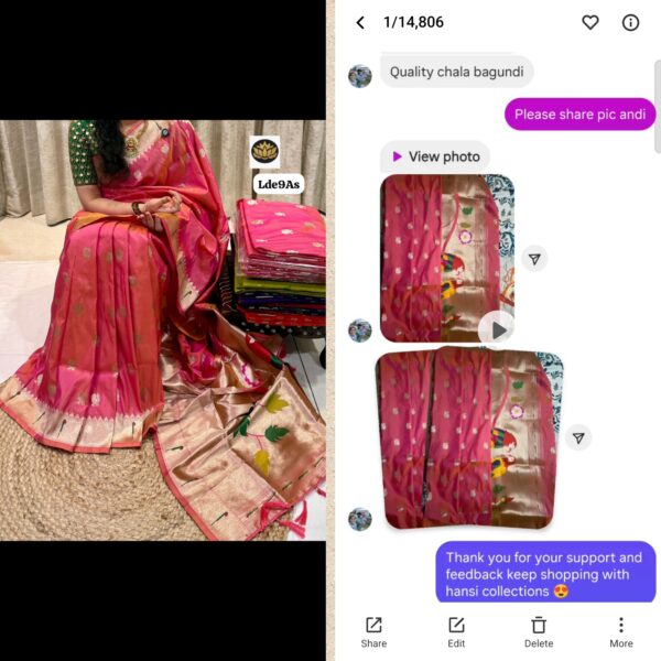 Peach  muniya pithani sarees - Image 5