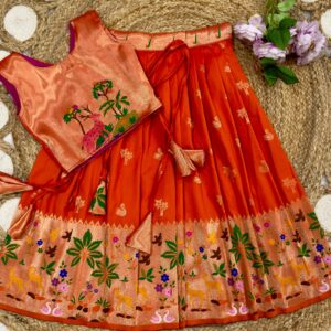 Red kids pithani pattu lehengas
