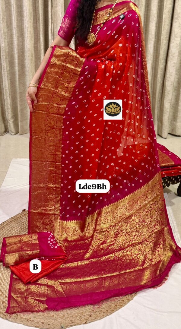 Orenge with pink kanjeevarm bhandhi sarees - Image 3