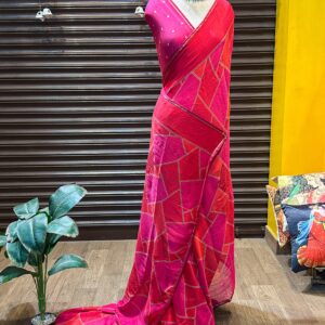 Pretty pink and lurex chiffon saree