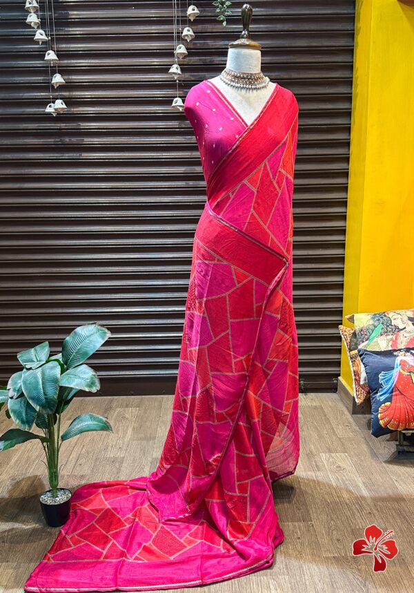 Pretty pink and lurex chiffon saree