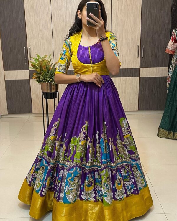 Kalamkari dola silk Gown with coatt - Image 8
