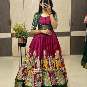 Kalamkari dola silk Gown with coatt