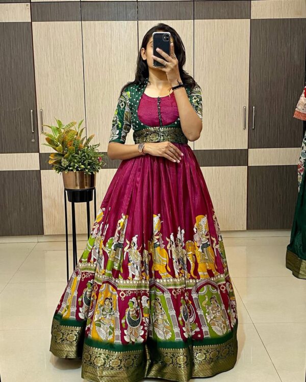 Kalamkari dola silk Gown with coatt