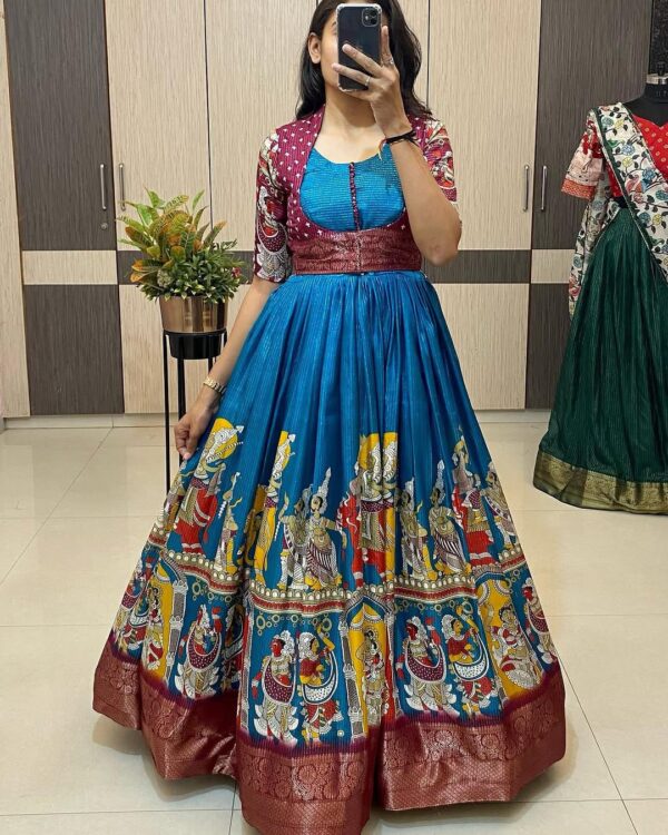 Kalamkari dola silk Gown with coatt - Image 4