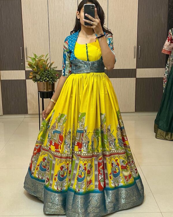 Kalamkari dola silk Gown with coatt - Image 3