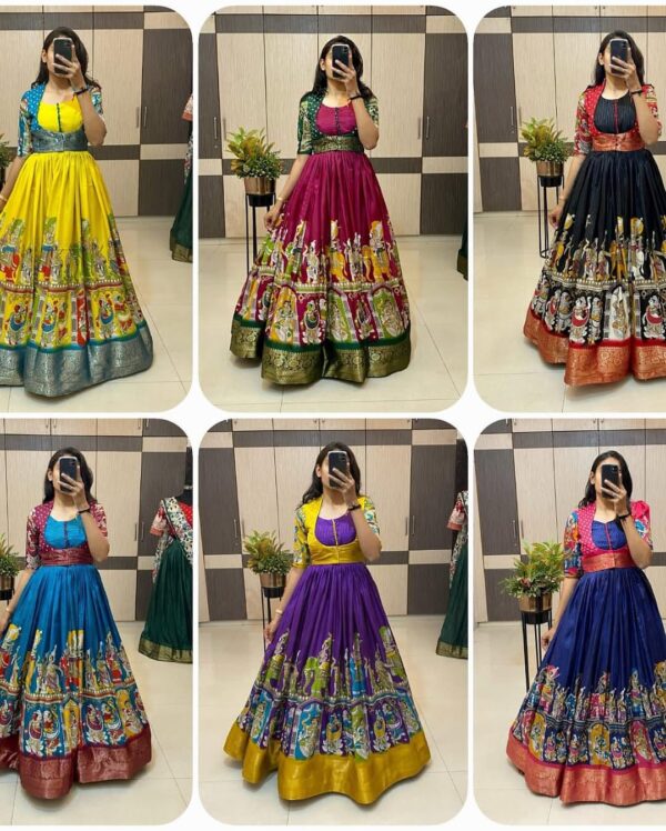 Kalamkari dola silk Gown with coatt - Image 7