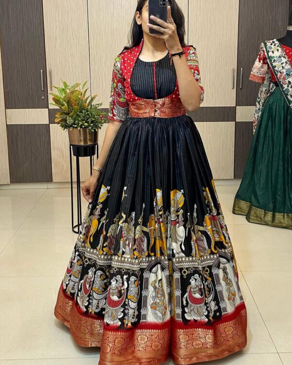 Kalamkari dola silk Gown with coatt - Image 6