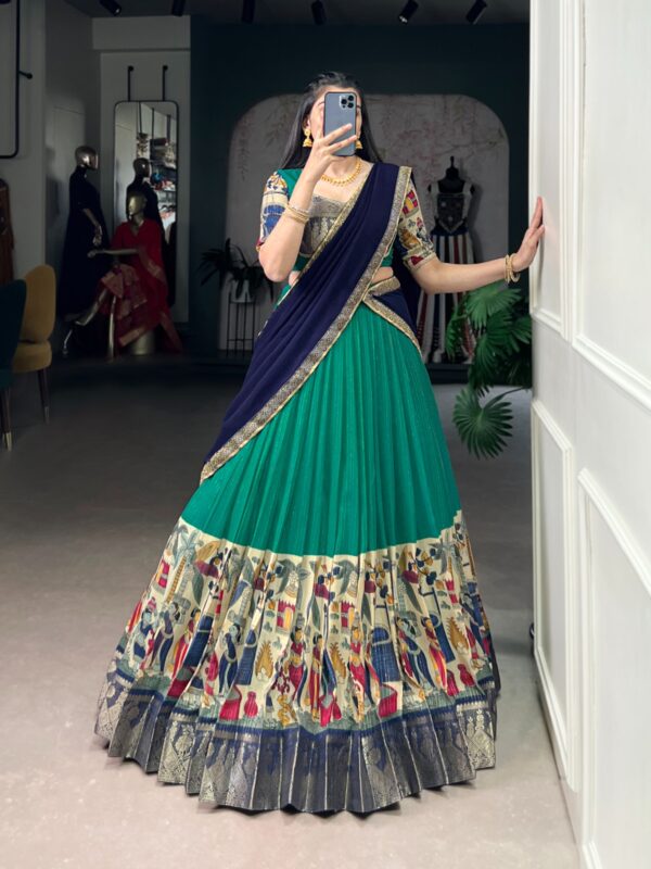 Rama green kalamkari lehenga