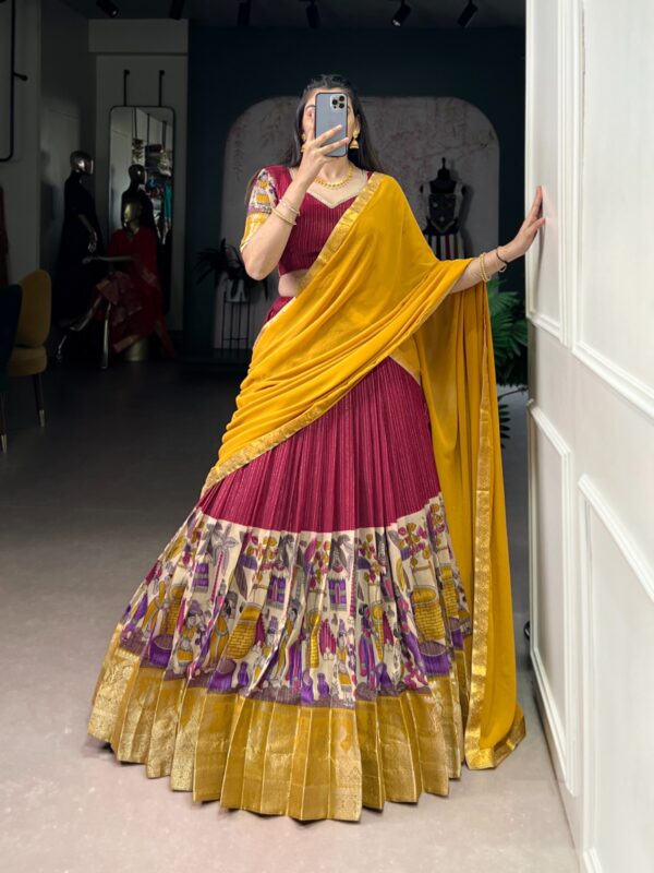 Pink Kalamkari lehenga - Image 5