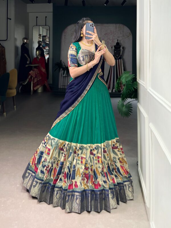 Rama green kalamkari lehenga - Image 3