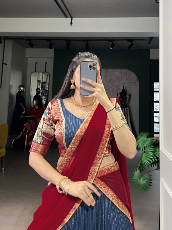 Navy Blue kalamkari lehenga - Image 3