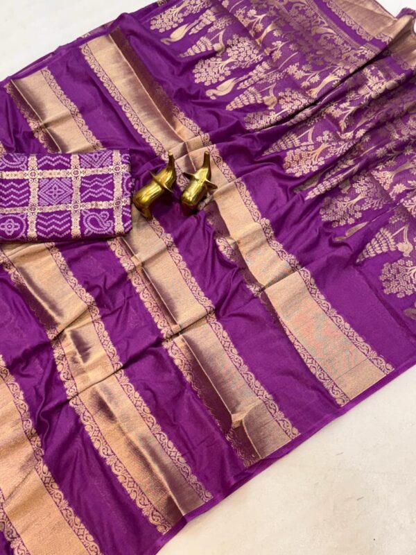 Code 101 purple moonga viscose crepe crepe silk sarees - Image 2