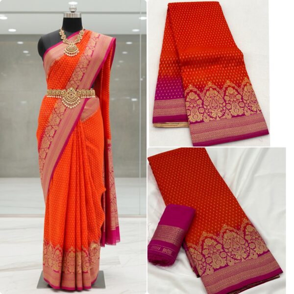 ORenge trending Banarasi kadi georgette sarees