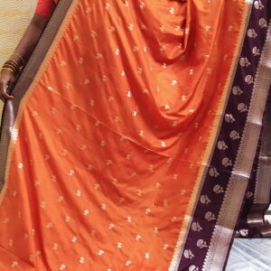 Rust orenge with coffee brown Banarasi warm silk saree